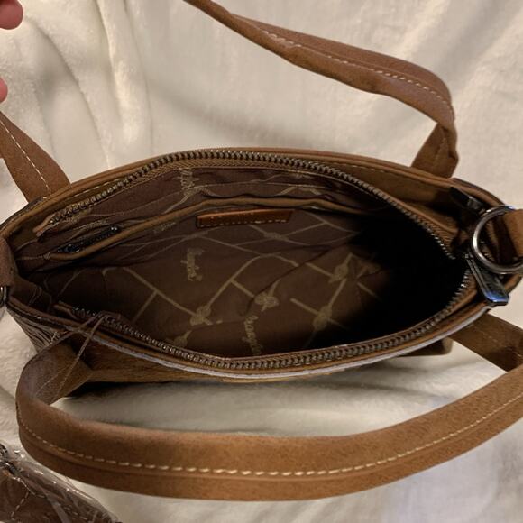 NWT Wrangler Genuine Hair-On Cowhide Tote Crossbody Bag - Brown - Picture 9 of 10